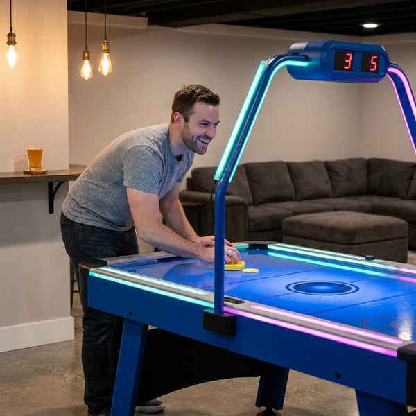 Tournament Air Hockey Table Built for Competitive Play, RGB LED Lighting, Commercial Blower, Overhead Scorer